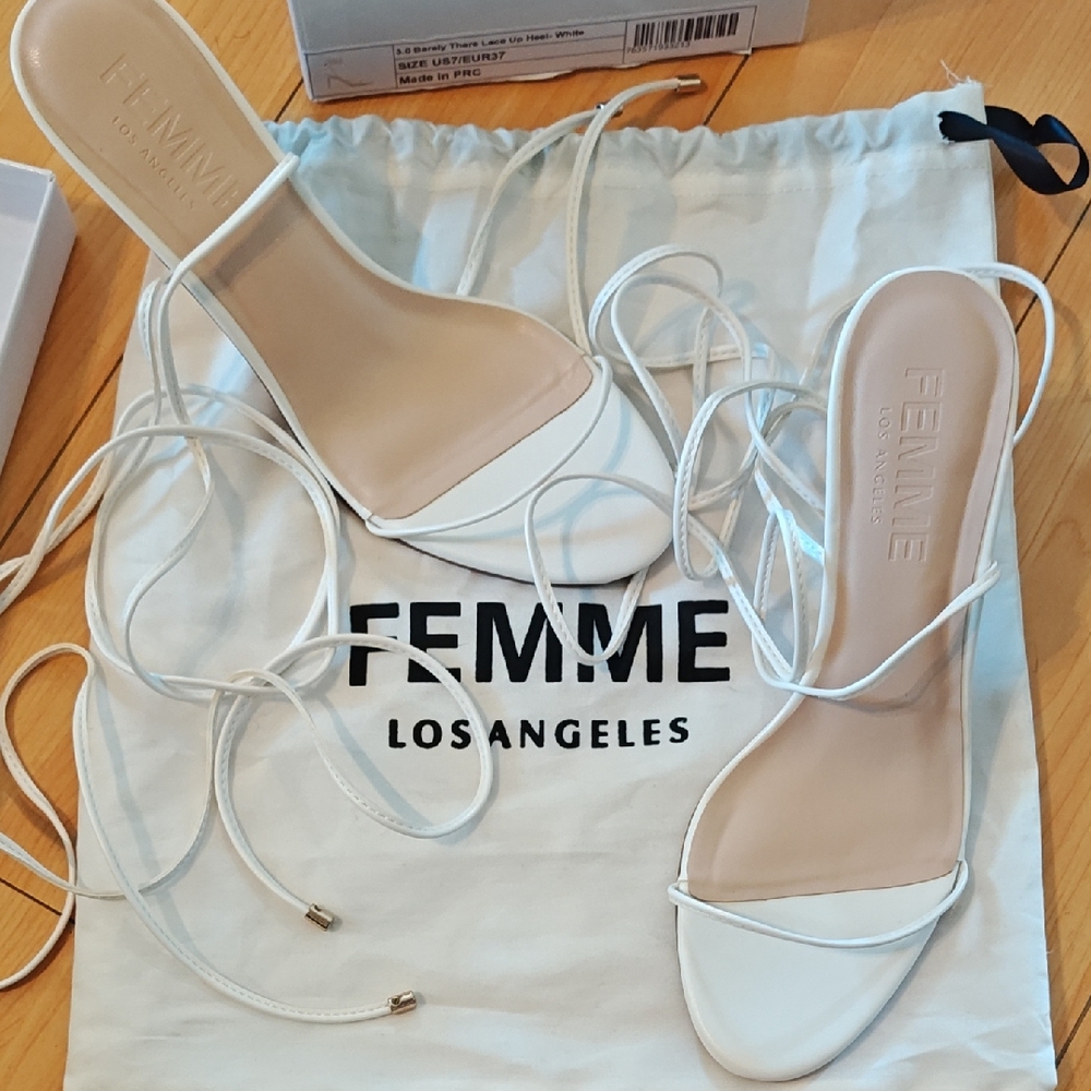 FEMME LA White Open Toe Strappy Heels